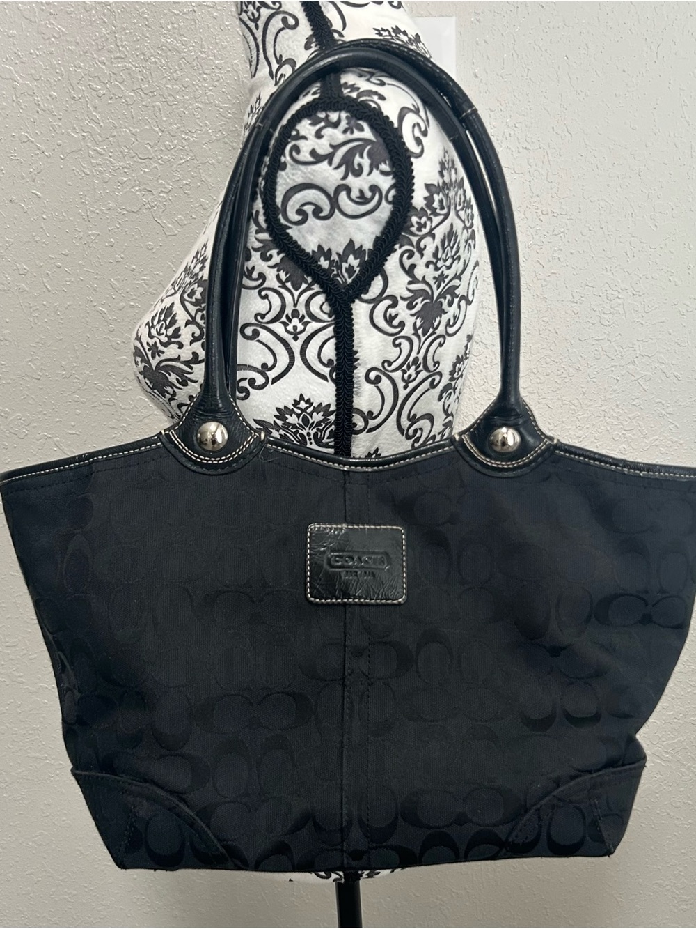 Coach Bleecker Signature Black Canvas /Leather Tote Bag